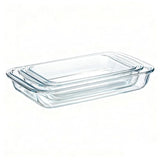 High Borosilicate Glass Baking Tray 3-Piece Set, 2.3 Quarts+1.6 Quarts+1.0 Quarts Rectangular Glass Baking Dish Container for Microwave and Oven, Suitable for Cooking, Baking Bread, Cakes and Meals