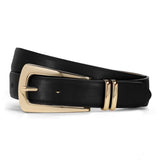 WHIPPY Women Leather Belt for Jeans Pants Dresses Elegant Gold Buckle Fashion Ladies Waist Belt for Casual Office Outfit, Black, L