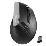 Uineer Ergonomic Vertical Wireless Mouse, 2.4G with USB Receiver, 2400 DPI Optical Sensor, 4 Adjustable DPI Levels, Rechargeable with Battery Indicator, Wide Compatibility with Windows & Mac OS-Black