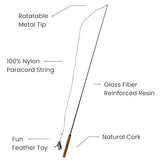 Forever Stick and 3 Strings including Chew Proof Metal Wire - The Unbreakable Cat Wand Toy, Durable Cat Toy Wand, Extra Long Cat String Toy, Cat Fishing Pole Toy for Bored Indoor Adult Cats, Stick Toy