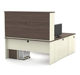 Bestar Prestige + 72W U-Shaped Executive Desk with 2 Pedestals and Hutch in White Chocolate & Antigua