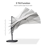 PURPLE LEAF 9' X 12' Right-left Tilt Patio Umbrella with Base Outdoor Cantilever Swivel Rectangle Umbrella Aluminum Offset Umbrella, White