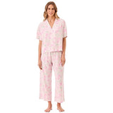 Sleepy Nites Official Martha Stewart Women’s 2 Piece Capri Pajama Set | Soft Rayon Short Sleeve Top and Wide Leg Pants | Lightweight, Breathable Sleepwear for All-Night Comfort (X-Large) Pink Floral