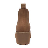 Athlefit Women's Chelsea Wedge Boots Elastic Platform Lug Sole Slip on Wedge Ankle Booties Brown Size 7.5
