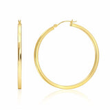 Solid 14K Gold Square-Tubed Round Hoop Earrings for Women