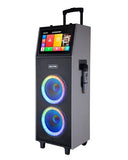 Dolphin Karaoke Box 2100R Rechargeable Portable Karaoke Machine – 2 Wireless Mics, 14" Touchscreen, Dual 10" Speakers, Voice Modulation, Bluetooth, USB, TF, FM, AUX, LED Lights PA System Sing & Stream