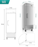 RENDGO 27" W Commercial Refrigerators - Reach-in 23 Cu.ft 1 Solid Door Stainless Steel Commercial Refrigerator Fan Cooling for Restuarant, Bar, Shop, etc
