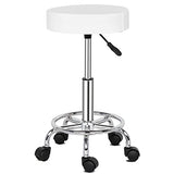 Round Bar Stool with Lines Rotation Counter Adjustable Height, Modern Bar Stools 360° Swivel PU Leather Armless Bar Chair for Kitchen Dining Living Bistro Spa, (White, Round)