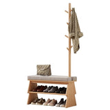 YQJJGL Coat Rack with Shoe Storage,Shoe Rack whit 8 Hook for Offices、Bedroom、Living Room,Small Shoe Bench, Natural