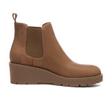 Athlefit Women's Chelsea Wedge Boots Elastic Platform Lug Sole Slip on Wedge Ankle Booties Brown Size 7.5