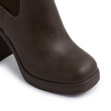 Athlefit Women's Platform Chelsea Boots High Chunky Heel Ankle Boots Square Toe Slip On Elastic Heeled Booties Dark Brown Size 8