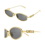 Gucci GG1803S Metal Lettering Logo Almond Narrow Shape Sunglasses with Luxury Eyewear Kit