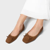 ATHMILE Womens Ballet Flats with Bow Ballerina Closed Square Toe Slip on Square Toe Comfortable Flats Shoes for Women Dressy Causal 2026 Fashion Size 6-11 Suede Brown