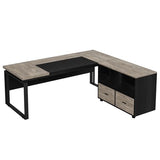 L-Shaped Executive Desk with Reversible File Cabinet, 63" Office Desk with Storage Drawers, L-Shaped Computer Desk (Gray & Black)