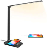 LED Desk Lamp with Wireless Charger, USB Charging Port, 10 Brightness, 5 Color Modes, Desk Lamps for Home Office