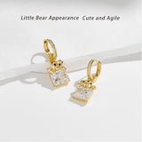 YOIHUR Cute Gold Hoop Earrings for Valentine's Day, 14K Gold Plated Hypoallergenic Jewellery CZ Huggie Drop Earrings, Zircon Bear Pendants Earring Jewelry Gifts for Women