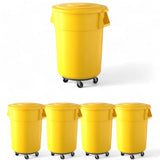 5 PACK! 55 Gallon Round Trash Can with Lid and Dolly, 200 Liter Commercial Trash Can, Trash Bin for Kitchen