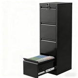 4 Drawer Metal File Cabinet with Lock, Wide Office Steel Filing Cabinet, Mobile Storage Organizer for Letter Legal Files