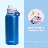 HydroQuin 32oz Keep Cold Water Bottle with Comfort Grip Handle, Gym Water Bottle, Insulated Steel WaterBottle with Wide Mouth, No Straw