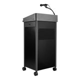 Pemberly Row Sound Lectern, Modern Metal Multimedia Podium with Storage Shelves