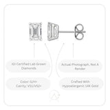 Carbon Atelier IGI Certified 2/3 Carat Emerald Cut Lab Grown Diamond Stud Earrings for Women in 14K White Gold (G-H, VS1-VS2, 0.66 cttw) Fancy Shape Push Back Studs