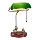 Bankers Lamp, Traditional Green Desk Lamp with Solid Birch Wood Base, Green Glass Antique Library Lamp with Pull Chain Switch