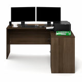 L-Shaped Executive Desk with File Cabinet, L-Shaped Office Desk with 3-Drawer Fixed Pedestal Filing Cabinet
