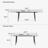 62.9"-94.4" Modern Extendable Dining Table for 6 to 10 Seats, Rectangular Sintered Stone Table with High Hardness and Easy