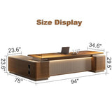 94 inch Modern L Shaped Executive Desk with 2 Drawers, Luxury Large Single Office Long Boss Desk