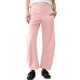 SeeLuNa Women Barrel Travel Pants Elastic Waistband Tapered Leg Baggy Mid Rise Work Trousers Lounge Pant with Pockets(Pink,XL)