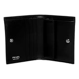 Prada Unisex Bifold Black Polished Leather Triangle Logo Small Card Holder Wallet 1MV204