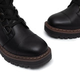 Women's Low Chunky Heel Lace-Up Platform Ankle Combat Boots Black Size 11