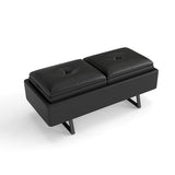 Leather Bench Waiting Room Chairs - 2 Seat Office Guest Reception Bench with Cushion