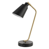 GLOBE Electric 52095 Belmont 17" Desk Lamp, Matte Black, Antique Brass Accents, Fast Charging USB Port, Rocker On/Off Switch