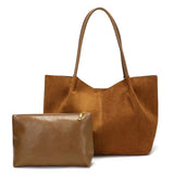 Suede Tote Bag for Women with Leather Purse Large Capacity Work Travel Handbags Ladies Shoulder Bags (Brown)