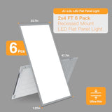 2x4 LED Flat Panel Light,Selectable 5CCT,0-10V Dimmable,9360LM,6Pack