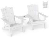 GREENVINES Folding-Adirondack-Chairs-Set-of-2 | HDPE Plastic | Throne Series | Fire Pit Chair | with Connecting Tray | Removable Table | All Weather | for Outdoor Patio Deck Poolside | White