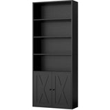 Shintenchi Bookshelf, Industrial Bookshelves and Bookcases with Doors Floor Standing 6 Shelf Display Storage Shelves (Black)