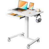 Mobile Standing Desk with Drawer, 28" Rolling Desk with Cup Holder and Hooks