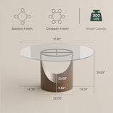 POVISON Round Dining Table for 4, 51" Glass Tabletop Dining Table