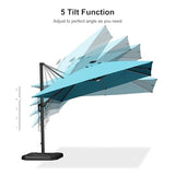 PURPLE LEAF 10 Feet Patio Umbrella Outdoor Cantilever Solar Powered LED Swivel Square Umbrella Aluminum Offset Umbrella, Turquoise Blue