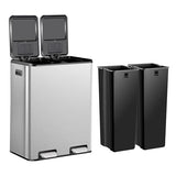 Kitchen Trash Can 16 Gallon 60L Dual Stainless Steel Garbage and Recycling Can with Foot Pedal for Kitchen