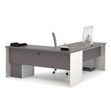 BOWERY HILL L-Shaped Computer Desk, Sandstone Finish, Manufactured Wood and Laminate