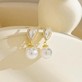 YOIHUR 8MM Pearl Earrings for Women, Gold Stud Earrings Droplet Shape Zircon Pearl Drop Dangle Earrings Lightweight Trendy Hypoallergenic Wedding Earrings for Women Bridesmaid Gift