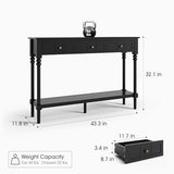 JOINICE Black Console Table with Drawers for Entryway 43", French Modern