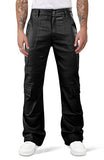 GINGTTO Mens Faux Leather Cargo Pants Bell Bottom Black 38
