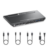 Docking Station KVM Switch 1 Laptop & 2 Desktop PCs, Dual 4K@60Hz Monitors, EDID Emulation, 100W USB-C Charging