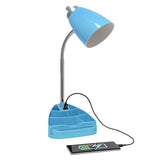 Simple Designs LD1056-BLU-LB 18.5" Gooseneck Organizer Desk Lamp with iPad Tablet Stand Book Holder and USB Port, with LED Bulb, Blue