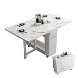 FUNROLUX Folding Dining Table with Rack and 2 Storage Drawers, Movable Extendable Space Saving Kitchen Table in 3 Forms (White)