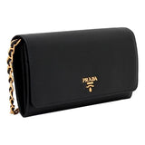 Prada Womens Black Vitello Move Leather Chain Wallet Crossbody 1MT290